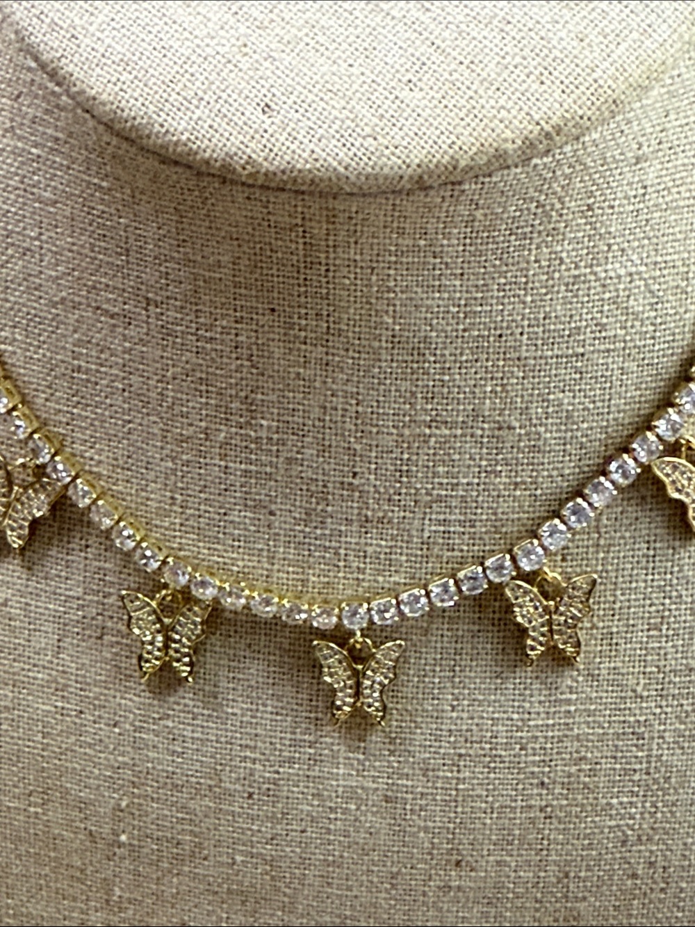 Fashion Jewelry Gold Butterfly Charmed Crystal Tennis Necklace